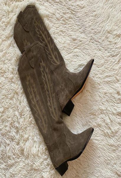 

designers denzy suede cowboy boots marant style kneehigh westerninspired stitching calf leather boots5867507, Black