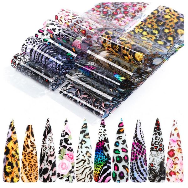 

20 4cm 10pcs set leopard nail foil set paper clear flakes foils transfer stickers decals nail art diy design decorations330b, Black