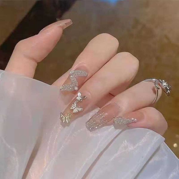 

false nails long flowing gold ribbon butterfly manicure wearing false nails nail accessories fake glue nails accessories and tools accessory, Red;gold