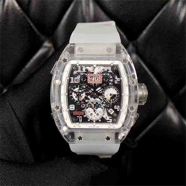 

richas mechanics watches luxury wristwatch wine barrel mens leisure business rm011 fully automatic mechanical mill crystal tape men's, Slivery;black