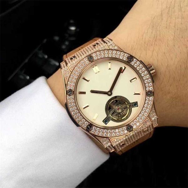 

luxury milles business leisure men's fully automatic mechanical watch personalized diamond inlaid cutout cool flywheel watch waterproof, Slivery;golden