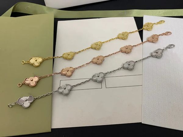 

van clover bracelet 3colors luxury classic charm bracelets 4/four leaf clover charms bracelet designer chain 18k gold shell jewelry for girl, Golden;silver