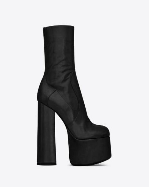 

women genuine leather billy platform bootie thick covered heel side zipper fashion pop new paris boots shoes8773864, Black