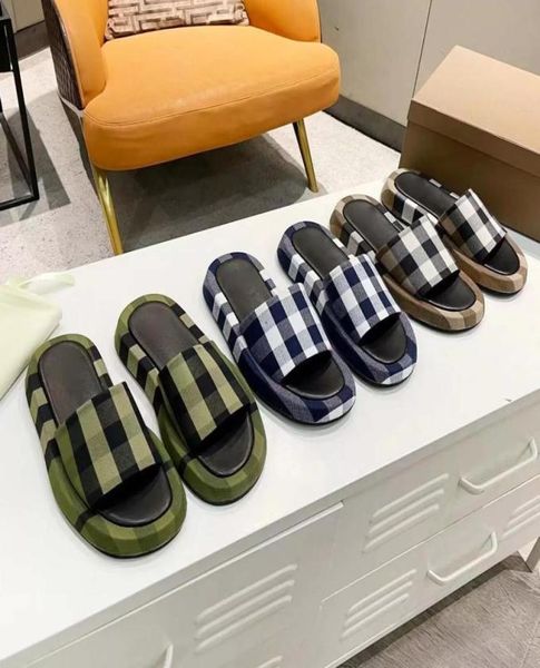 

designer slippers embroidered leather mesh slipper men women lattice slides platform sandals flat brown rubber flip flops with box2937420, Black