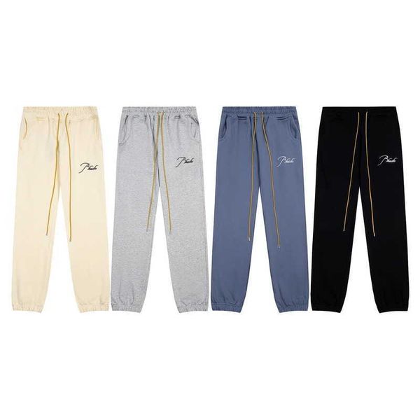 

designer clothing pant rhude embroidered letter drawstring terry guard pants men simple pure cotton trend brand couple pants streetwear trou, Black