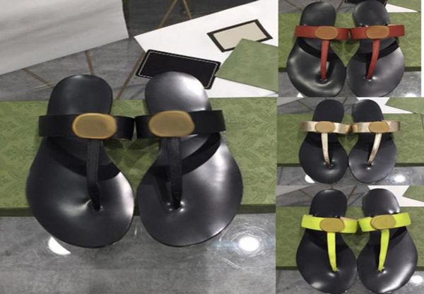 

2022 classic designer women039s slippers genuine leather men039s slippers gear bottom flipflops luxury fashion slide casual7270712, Black