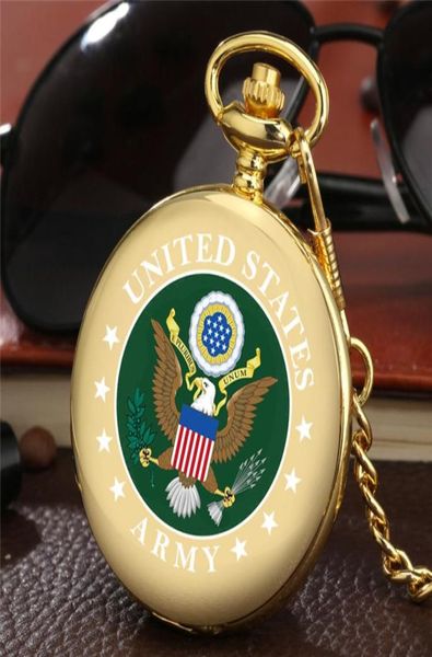

retro watches blacksilvergold smooth round case united states army design men women pocket watch analog quartz clock with pendan3210928, Slivery;golden