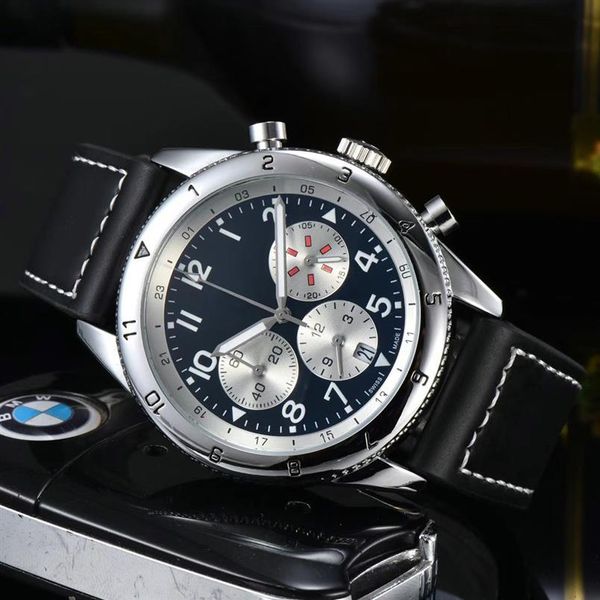 

time mens watch quartz movement all dial work chronograph watches retro leather strap design wristwatch splash waterproof anal245g, Slivery;brown