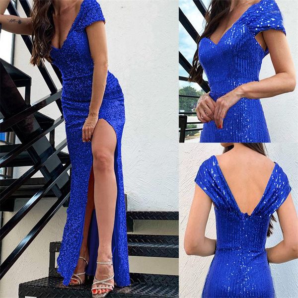 

casual dresses women sequins sleeveless off shoulder v neck slim fit long dress high waist corset slit cocktail evening floor length, Black;gray