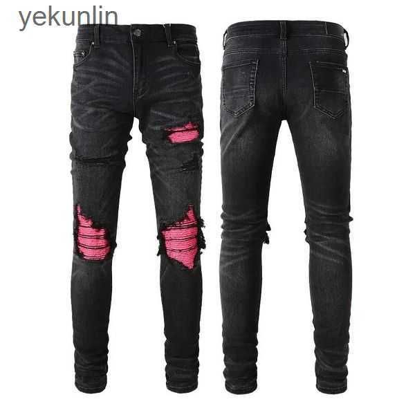 

designer stack jeans european purple jean men embroidery quilting ripped for trend brand vintage pant mens fold slim skinny fashion jeans ss, Blue