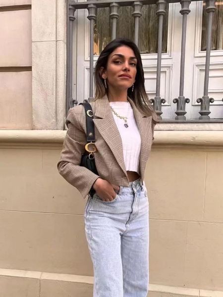 

pants zack rain women high waist plaid short suit jacket 2022 fall/winter ladies blazer commute high street retro slim female outwear, White