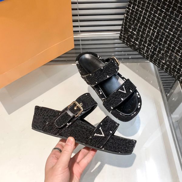 

designer slipper luxury slides brand sandals woman slide men slippers flat bottom flip flop design sneakers leather sandal by 1978 w264 02, Black