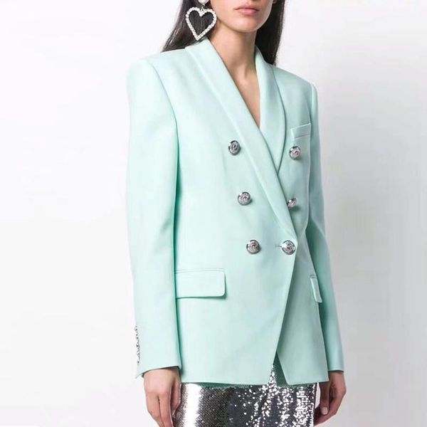 

pants excellent quality office lady career blazer for women double breasted classic lion buttons shawl collar blazer jacket, White
