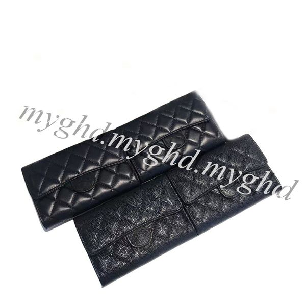 

Fashion Women Handheld Wallets Premium Quality Lychee or Plain Style Gold Silver Buckles Cards Holders With Box 25491, #1 lychee black-gold buckle