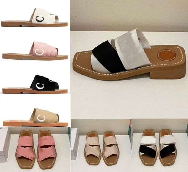 

branded summer beach woody mules slippers flat sail canvas slippers woody sandal flat mule womens webbing wooden designer outdoor 6752826, Black