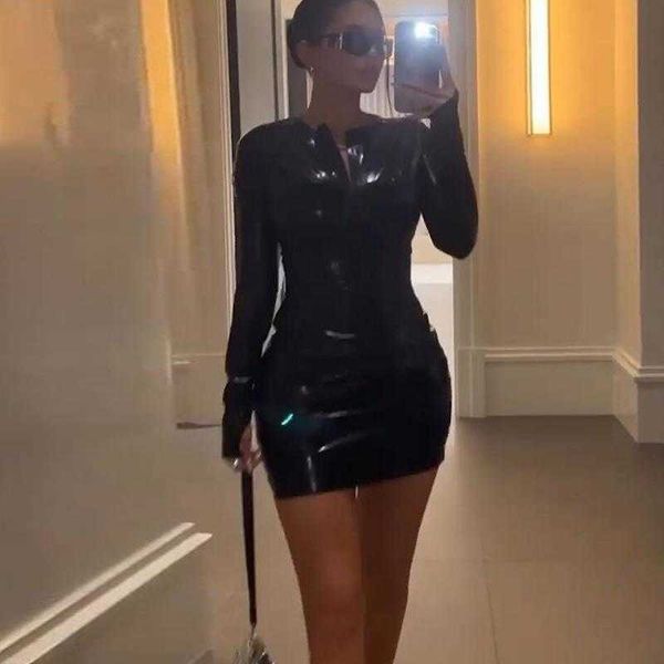 

style dress womens clothing autumn fashion personality round neck chest zipper, Black;gray