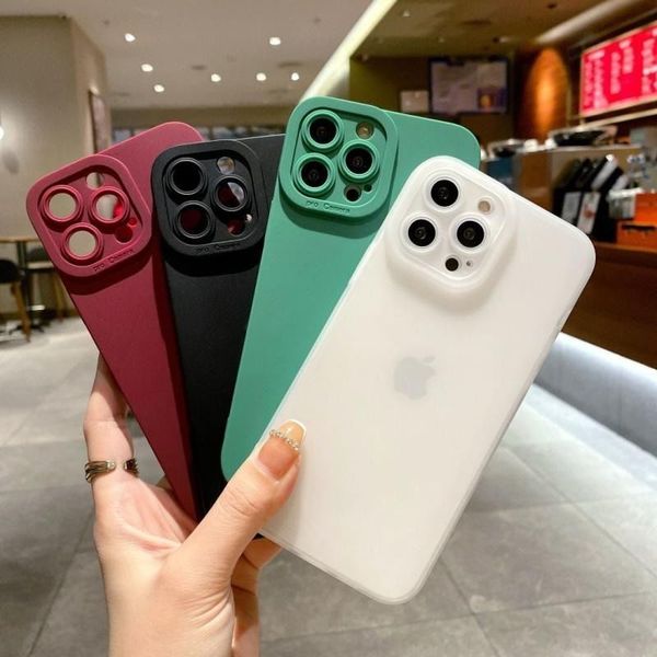 

matte silicone phone case for iphone 14 13 12 11 pro max mini xr xs max x 8 7 14 plus camera lens portector soft cover