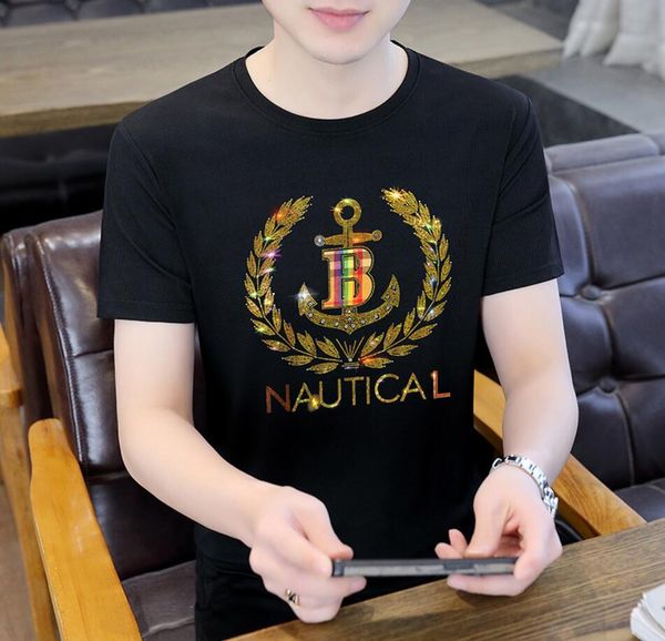 

men's t-shirts light luxury 2023 new ice silk short sleeve handsome t-shirt spring/summer large english letter printing, White;black