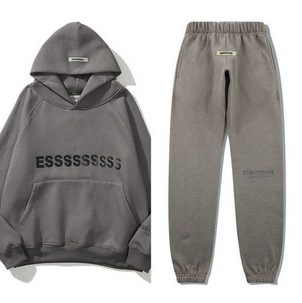 

fashion men's luxury sweatshirts essentials tracksuits letter hoodies men women ess sportswear hooded pant coat sweater pullover coupl, Gray