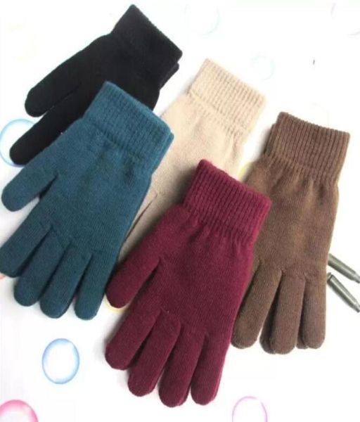 

solid color warm knitted finger gloves candy colors mens women knitted full stretch mittens bike cycling c0608g024370859, Black