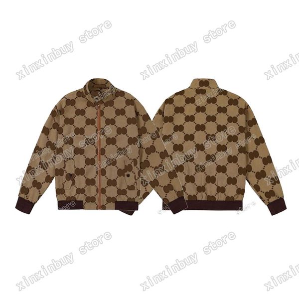 

xinxinbuy designers coats jackets men jacquard fabric letter print lapel neck streetwear black khaki m-2xl265f, Black;brown