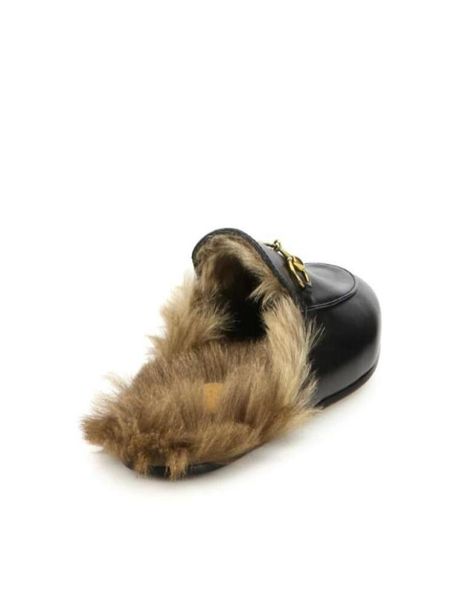 

luxury horsebit loafer women slipper flat warm wool shoes princetown furlined leather slipper with box 35424799876, Black