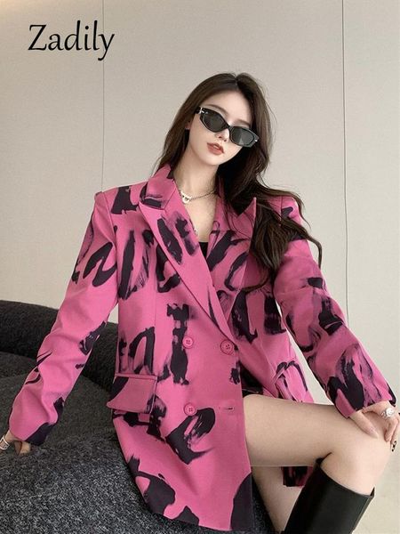 

pants zadily 2022 autumn streetwear tie dye full sleeve long blazer women pink loose ladies suit blazers party female coat clothing, White