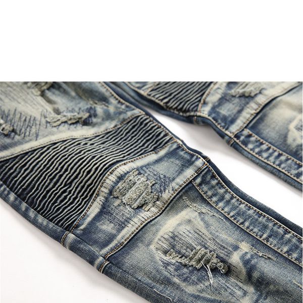 

ripped biker slim fit motorcycle bikers denim for men s fashion mans black pants pour hommes mens designer jeans distressed, Blue