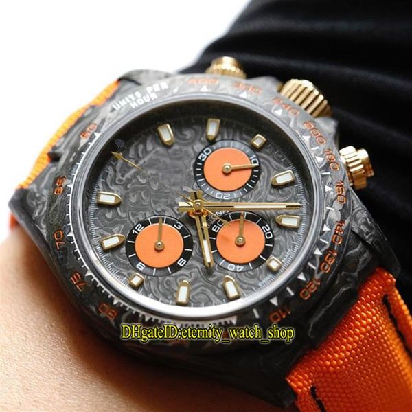 

refit version 116520 116500 carbon fibre case orange dial eta 7750 chronograph automatic 78590 mens watches sapphire satch spo266j, Slivery;brown