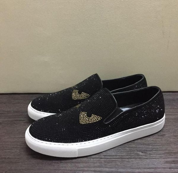 

new italy style fashion skull dress wedding shoes black diamond rhinestones spikes men nonslip round toe casual loafers rivets fl8878345