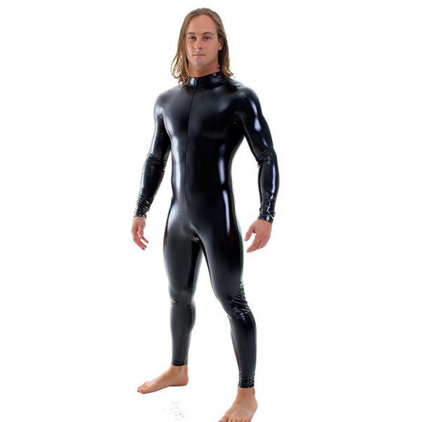 

ensnovo men latex suit black shiny metallic tights headless zentai suit full body unitard custom skin bodysuit267s