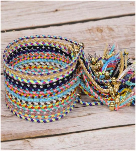 

colorful fashion friend ship gift bracelets adjustable cotton wave rope hand line bracelet with copper beads multiple colors mixed2271267, Golden;silver