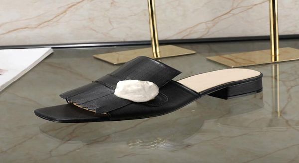 

summer new beach slippers fashion designer women lazy low heeled flops leather letters lady cartoon slippers luxury metal ladies s7243315, Black