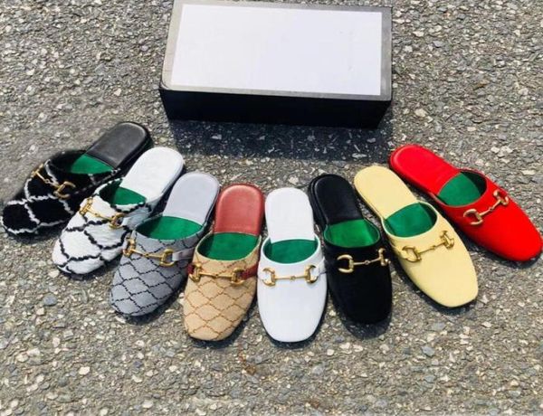 

designer summer beach slippers fashion loafers lazy flat baotou flops leather letters lady cartoon slides women shoes metal ladies8941004, Black