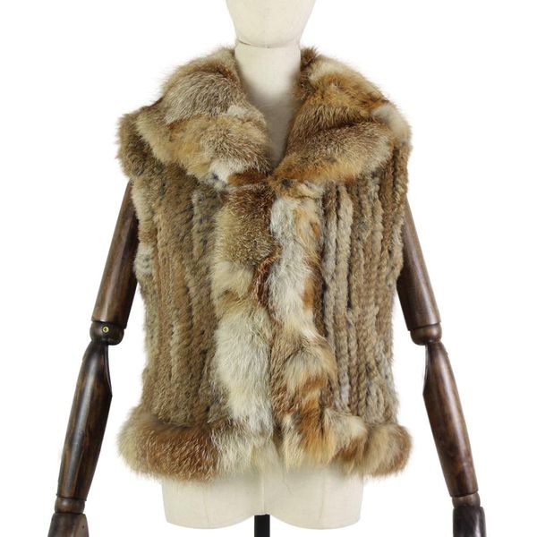 

fur harppihop* new winter autumn good quality fox collar fur rabbit fur knitted fur vest rabbit fur coat 30% off, Black