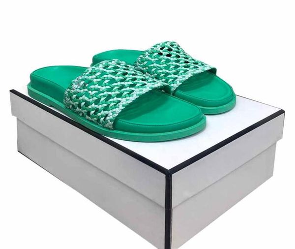 

braided sheepskin mesh slippers for woman green platform slides designer mules beach shoes retro ladies flip flops loxury sandals 8766176, Black