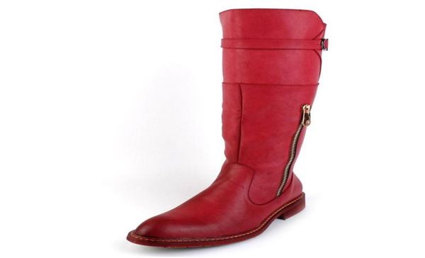 

british style trending red half boots men round toe cowboy pu leather martin long boots man riding boot winter motorcycle shoes bl4825124, Black