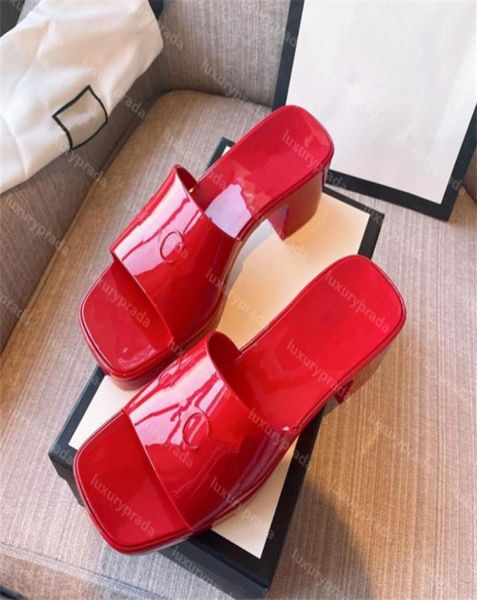 

2021 luxury designer slippers women high heels candy colors rubber solid jelly shoes fashion holiday beach summer slides slipon l1122183, Black