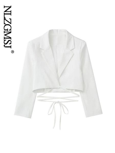 

pants nlzgmsj 2022 women fashion with tied cropped blazer coat vintage long sleeve female outerwear chic veste femme 202205, White