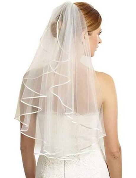 

white bridal veil double ribbon edge center stacked comb wedding veil, Black