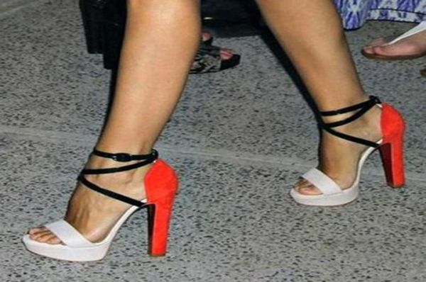 

summer women open toe platform mixed colors cross ankle strap sandals shiny leather chunky high heel dress sandalias shoes5267987, Black