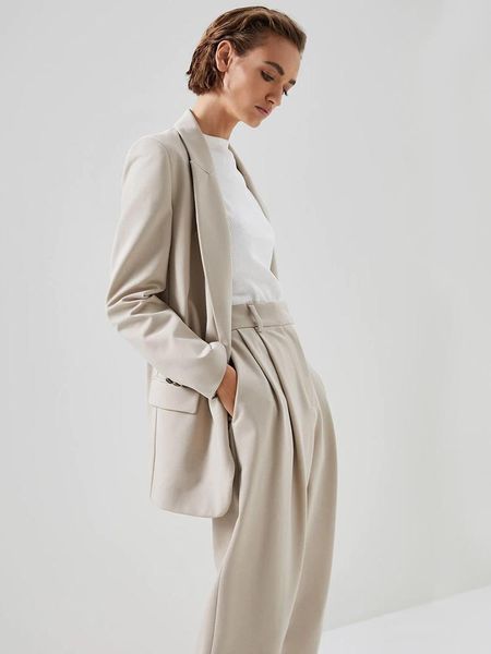 

pants 2022 spring and autumn new solid color single button pocket capless women casual longsleeved suit jacket blazer suit pants, White