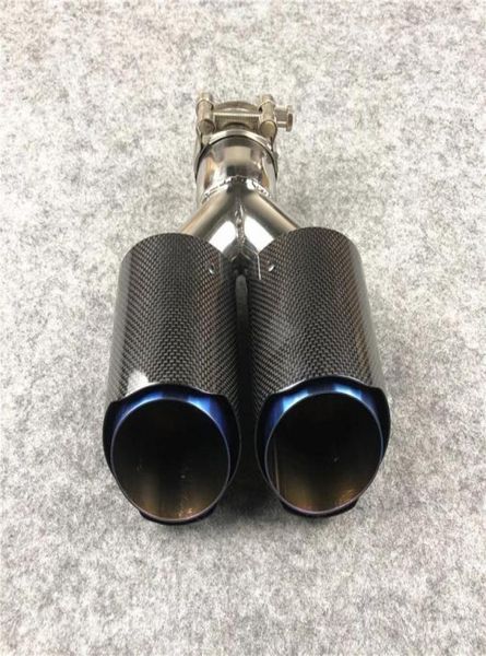 

1 pc car shiny carbon muffler tip y shape double exit exhaust pipe for akrapovic mufflers nozzle blue stainless steel3970611