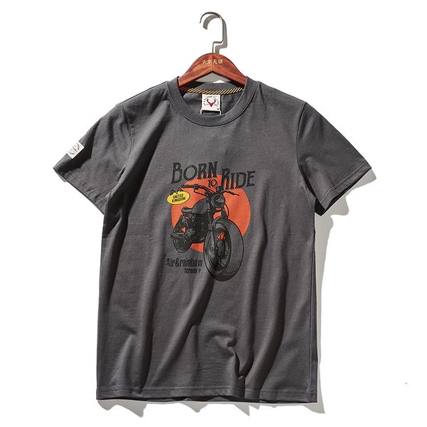 

men s t shirts summer american retro short sleeved o neck motorcycle printed t shirt fashion 100 cotton washed old loose casual 230420, White;black