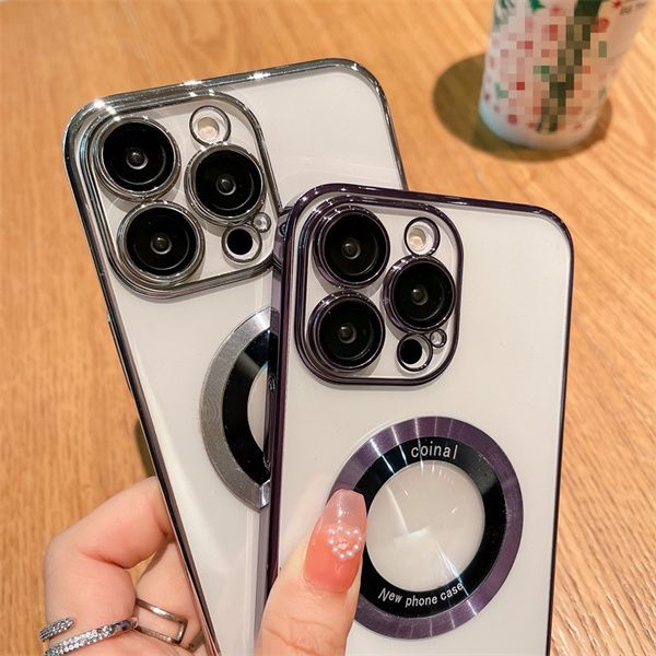 

magsoge transparent clear cases acrylic magnetic plating phone case for iphone 14 13 12 11 pro max compatible magsafe charger cover