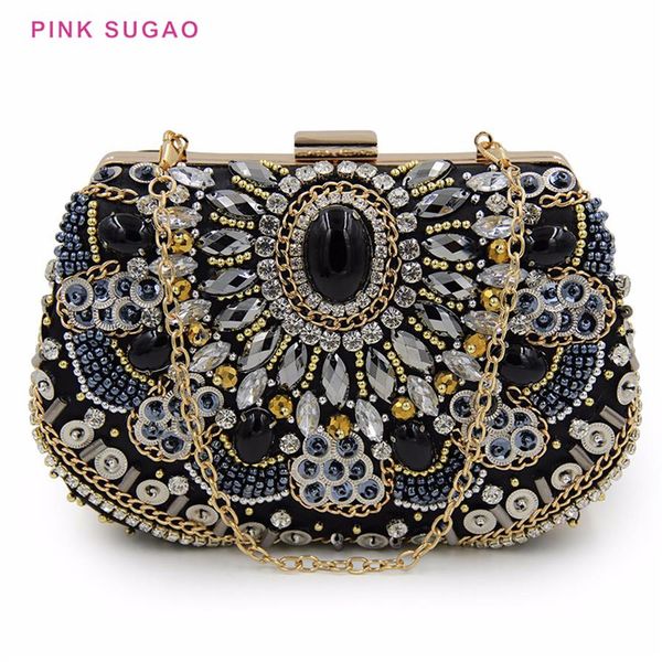 

pink sugao designer clutch bag women evening bags dinner bags 2020 new fashion purse retro heavy beaded diamond dinner bag335v