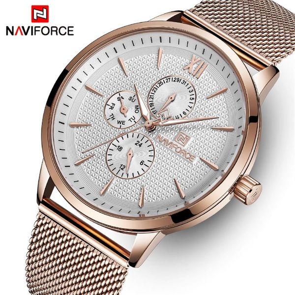 

naviforce brand luxury watches men stainless steel ultra thin watches male date quartz clock sports watch relogio masculino233g, Slivery;brown