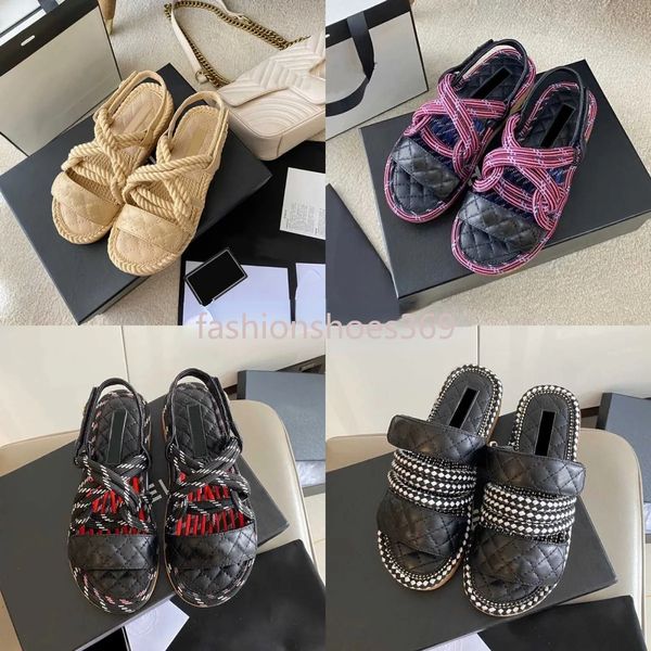 

Blade Women 2023 Hemp Rope Woven Metal Chain Sandal Slipper Designer Fashion Luxury Elegant Simple Material Flat Shoes Comfortable Design NO331, Color 12