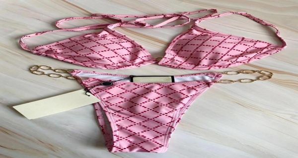 

2021 swimsuit metal chain bikini set women fashion point bandage cushion belt label2076481