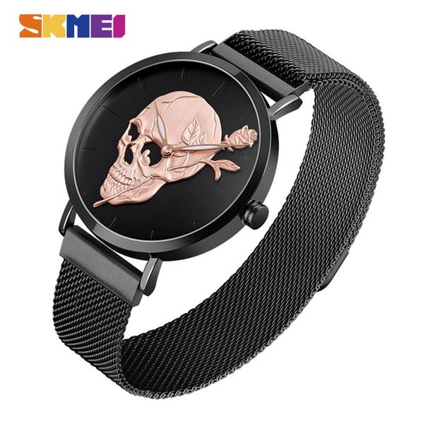 

skmei mens watches brand luxury quartz wristwatch simple magnet watch stainless band waterproof luminous montre homme 9173331z, Slivery;brown